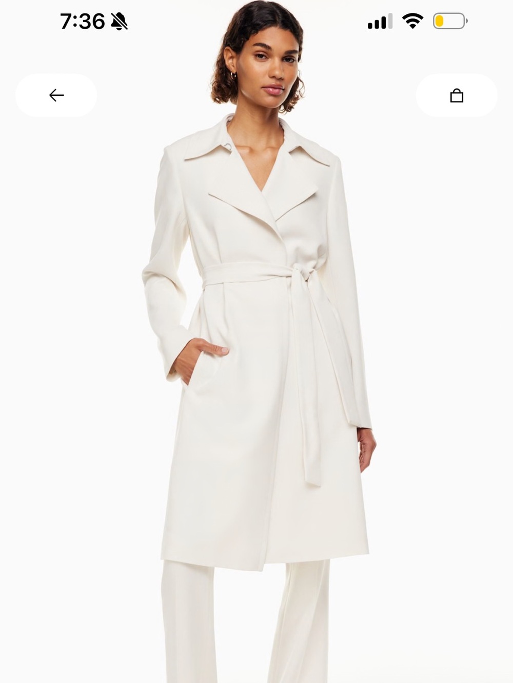 Aritzia Adira Ivory Belted Trench Coat, size XS